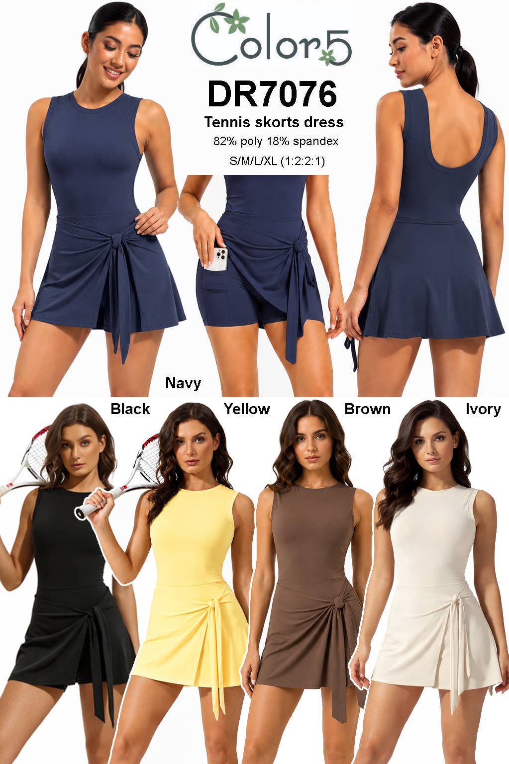 Premium  activewear tennis skorts dress with bow tie skirts: Brown
