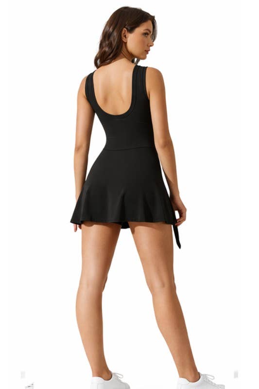 Premium  activewear tennis skorts dress with bow tie skirts: Brown
