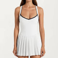 Pleated Tennis Dress with Built In Bra Pads Athletic Workout Dress with Separate Shorts: White / Medium 8-10